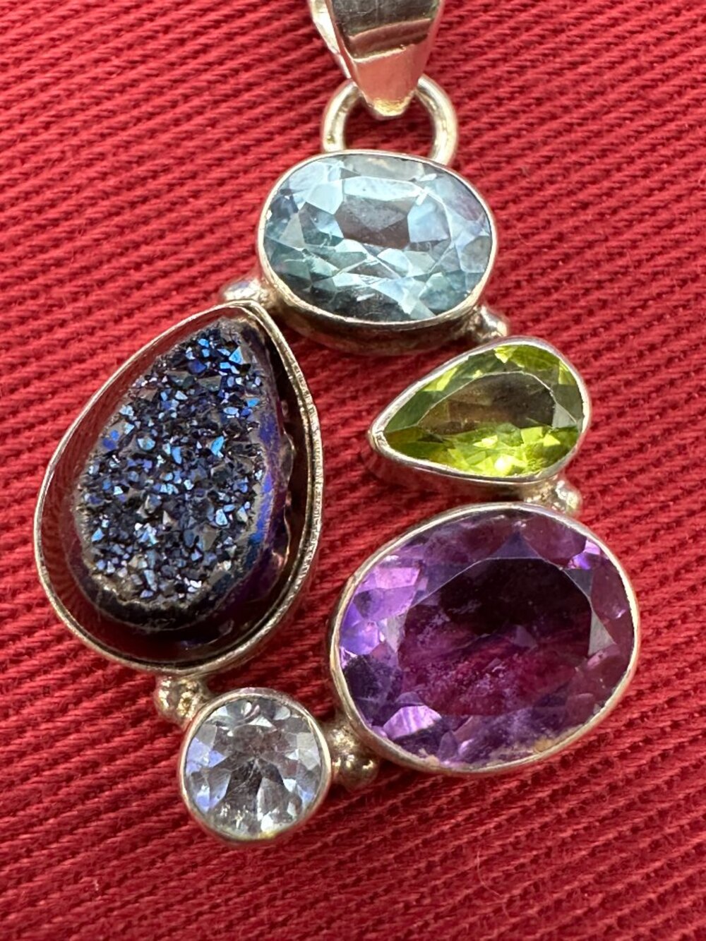 Sterling Necklace Gemstones Amethyst, Topaz & Peridot